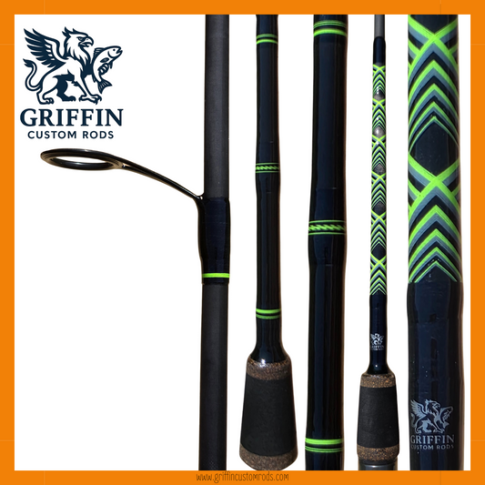 Prebuilt Spinning Rod - Black/Gray/NeonGreen Chevron